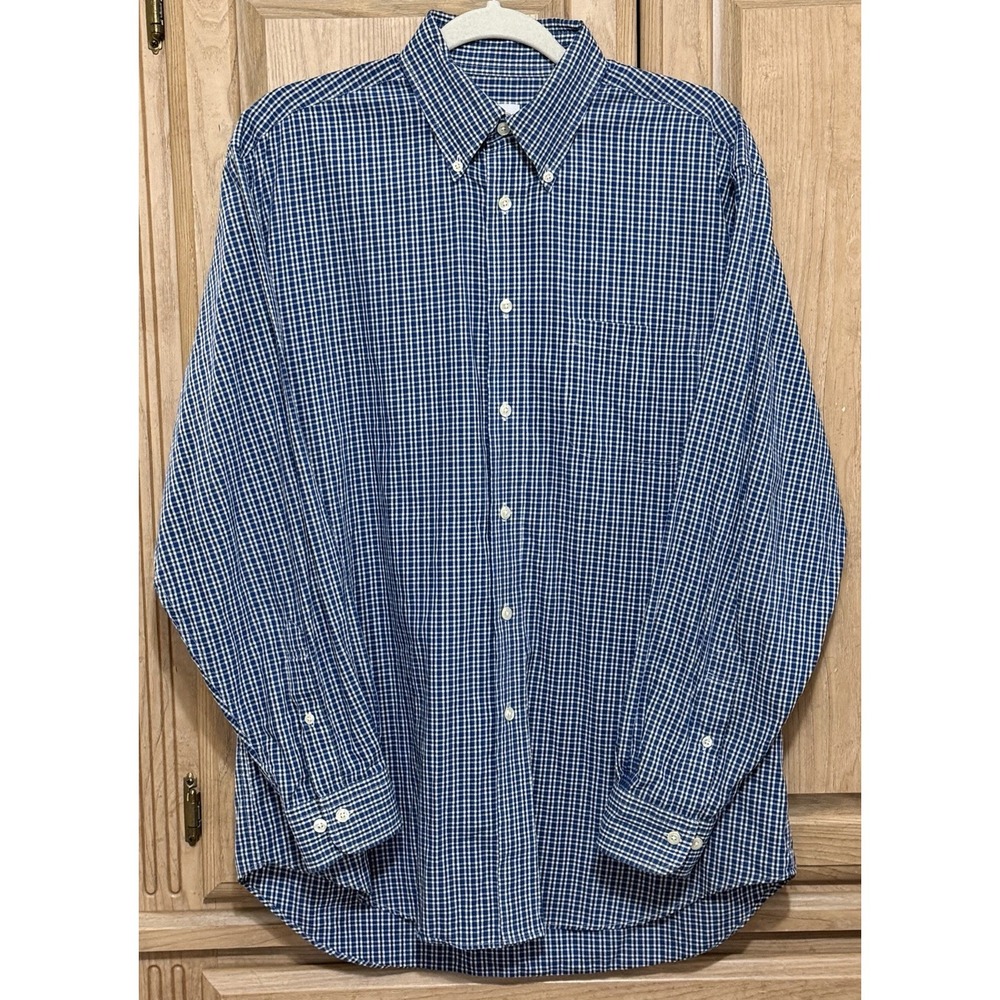 Brooks Brothers 1818 Dress Shirt Mens Sz Medium Blue Plaid Button Down Non-Iron